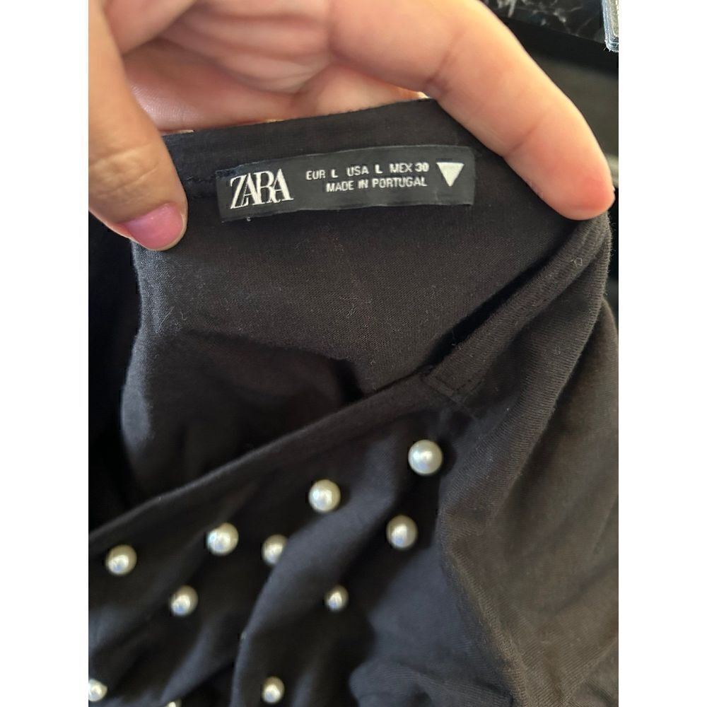 Zara black cotton pearls top tee shirt women’s large - Picture 4 of 5